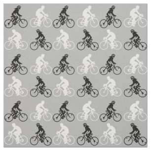 Cycling Cyclists Silhouette Pattern Black White Fabric