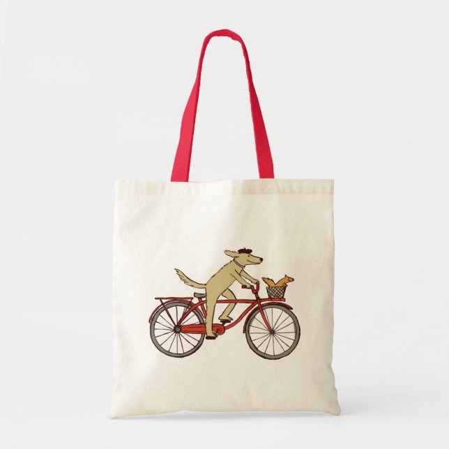 Cycling Dog and Squirrel - Fun Animal Art Tote Bag (Front)