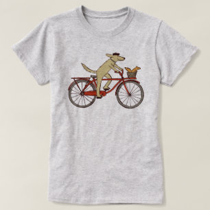 Cycling Dog and Squirrel   Whimsical Animal Art T-Shirt