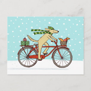 Cycling Dog and Squirrel Whimsical Winter Holiday
