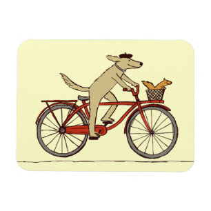 Cycling Dog with Squirrel Friend - Fun Animal Art Magnet