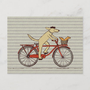 Cycling Dog with Squirrel Friend - Fun Animal Art Postcard