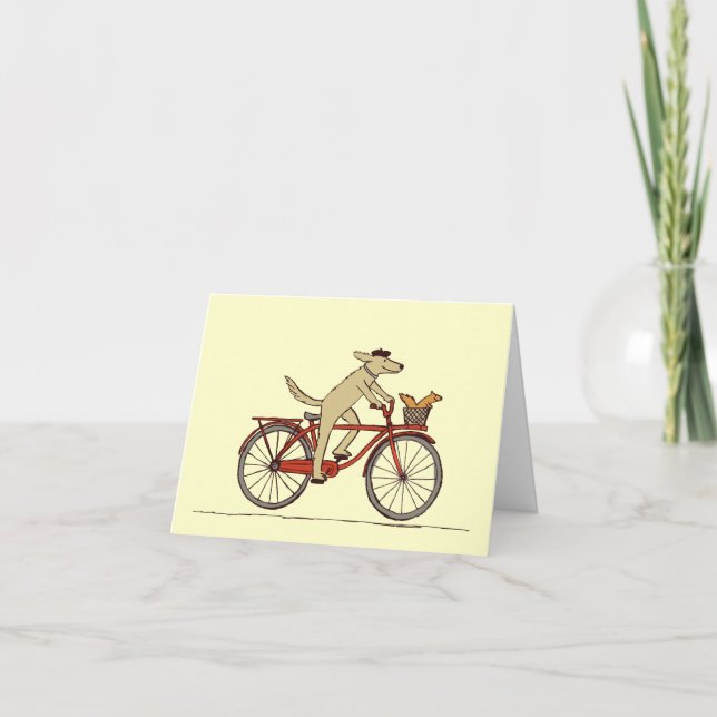 Cycling Dog with Squirrel Friend - Fun Animal Art Thank You Card (Front)