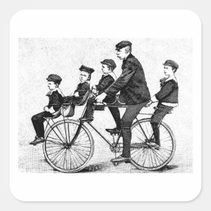 Cycling Family - Vintage Bicycle Illustration Square Sticker