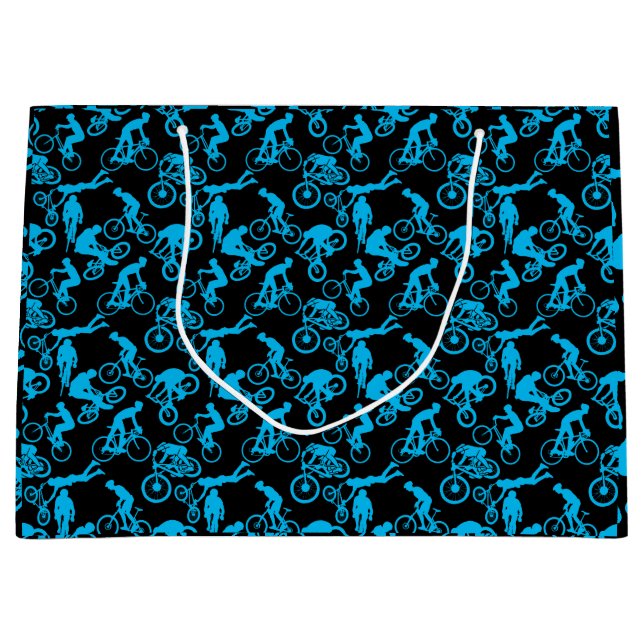 Cycling Freestyles Pattern.b x4 Black BG Large Gift Bag (Front)
