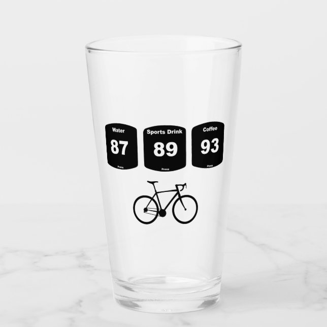 Cycling Fuel: Water, Sports Drink, Coffee Glass (Front)