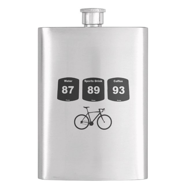 Cycling Fuel: Water, Sports Drink, Coffee Hip Flask (Front)
