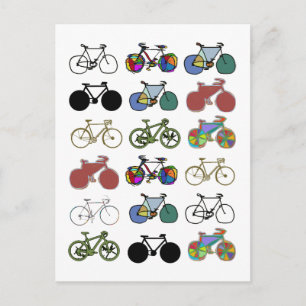 cycling grouped illustrations postcard
