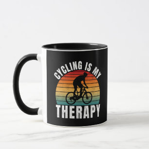 Cycling is my therapy Funny Vintage Typography Mug