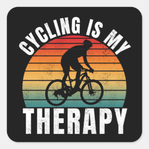 Cycling is my therapy Funny Vintage Typography Square Sticker