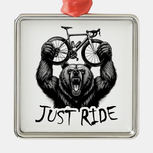 Cycling Just Ride Bear Metal Tree Decoration (Front)