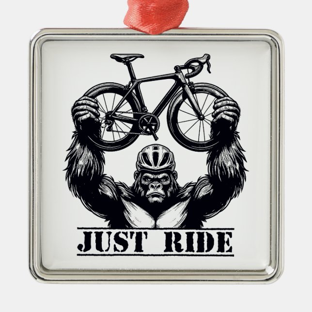 Cycling Just Ride Gorilla Metal Tree Decoration (Front)