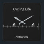 Cycling Life, Heartbeat customisable Square Wall Clock<br><div class="desc">Cycling Life,  cyclist riding hills on heartbeat</div>