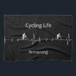Cycling Life, Heartbeat customisable Tea Towel<br><div class="desc">Cycling Life,  cyclist riding hills on heartbeat</div>