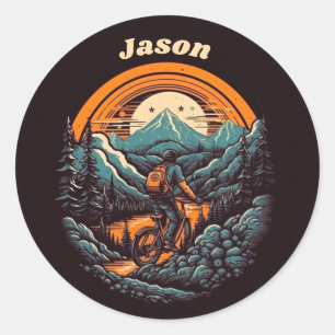 Cycling Life, retro customisable Classic Round Sticker