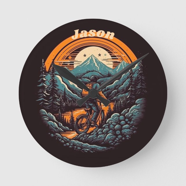 Cycling Life, retro customisable Round Clock (Front)