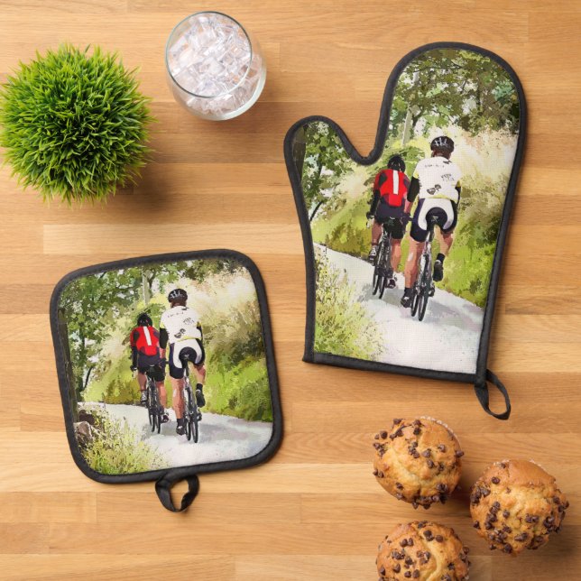 CYCLING   OVEN MITT & POT HOLDER SET (Top Down)