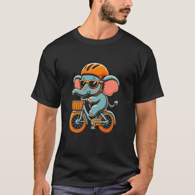 Cycling Riding Bicycle Elephant T-Shirt (Front)