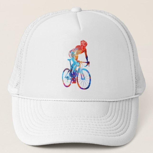 Cycling Road Bicycle Watercolor Painting Trucker Hat (Front)
