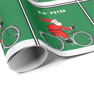 Cycling Santa Christmas Gift Wrapping Paper