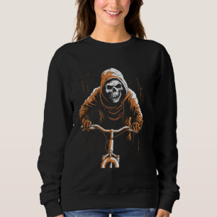 Cycling Skull Grim Reaper Bicycle Spooky Halloween Sweatshirt