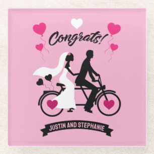 Cycling Tandem Romantic Wedding And Engagement Glass Coaster