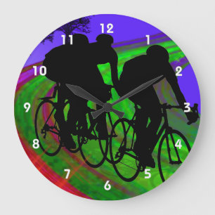 Cycling Trio on Ribbon Road Large Clock