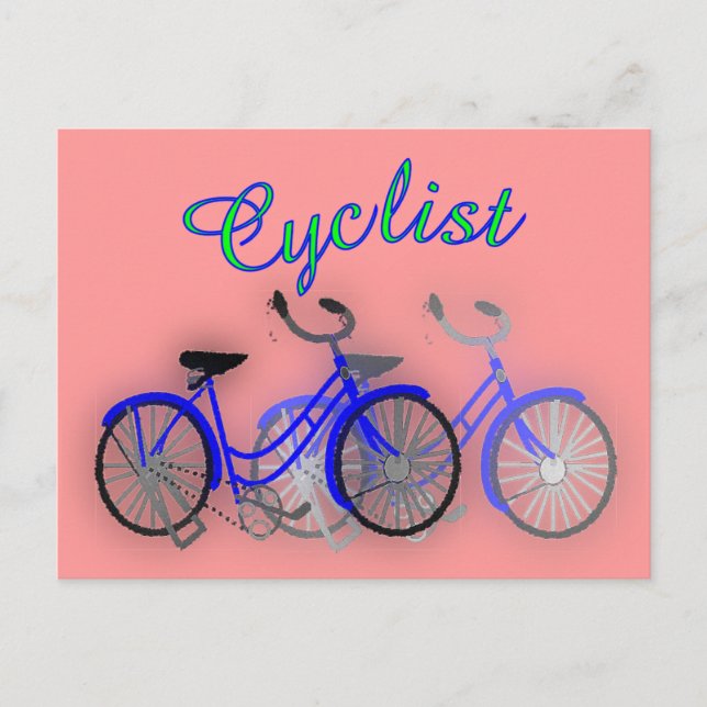 Cyclist (1950 Bicycle) Watercolor drawing Design Postcard (Front)