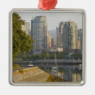 Cyclist along the Seawall Trail in downtown Metal Tree Decoration