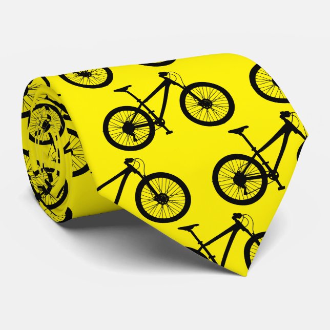 Cyclist Bike Patterned Yellow Cycling Tie (Rolled)