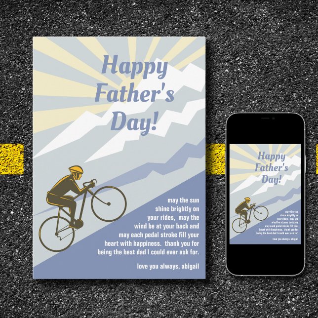 Cyclist Biking up Mountain Road Bike Father's Day Card (Creator Uploaded)