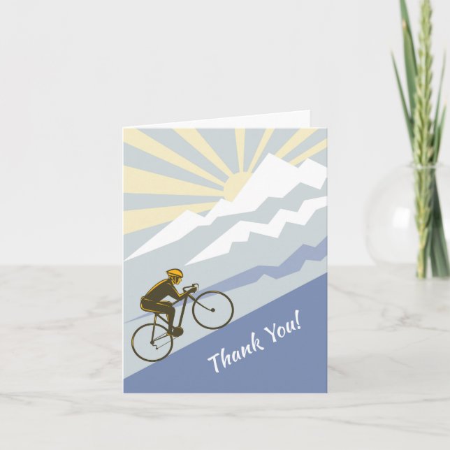 Cyclist Biking up Mountain Road Bike Thank You Card (Front)