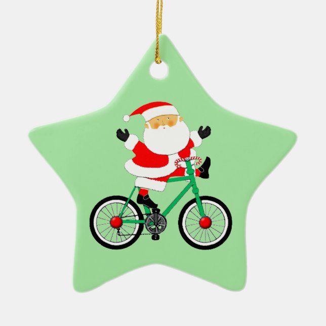Cyclist Christmas Biking Ceramic Tree Decoration (Front)
