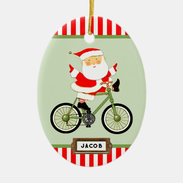 Cyclist Christmas Holiday Gift Ceramic Tree Decoration (Front)