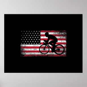 Cyclist Cycling Bicycle American Flag 4th of July Poster