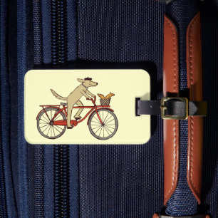 Cyclist Dog with Squirrel Friend - Cute Animal Art Luggage Tag