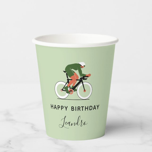 Cyclist Illustration Cycling Bike Riding Name  Paper Cups (Front)