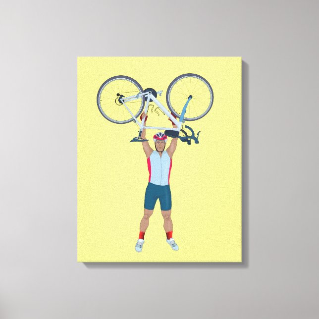 Cyclist Lifting a Bicycle Canvas Print (Front)