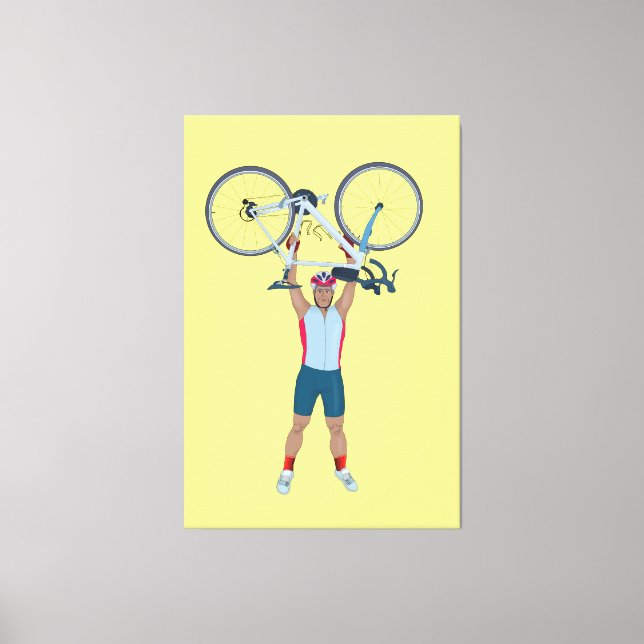 Cyclist Lifting a Bicycle Canvas Print (Front)