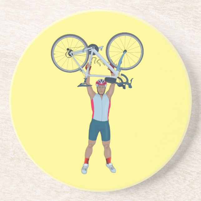 Cyclist Lifting a Bicycle Coaster (Front)