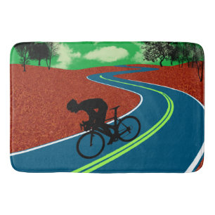 Cyclist on Curved Highway Bath Mat