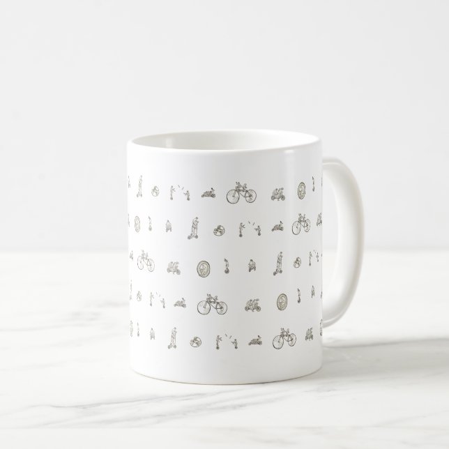 Cyclist on Funny Bicycles Line Drawing Art humor Coffee Mug (Front Right)