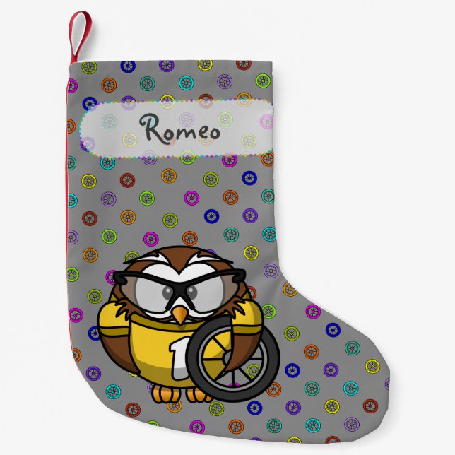cyclist owl Christmas stocking (Front)