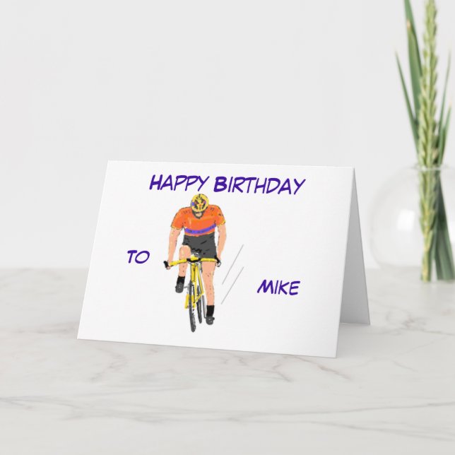 Cyclist Racing birthday card, change name. Card (Front)