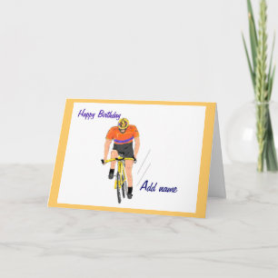 Cyclist Racing birthday card. Change name. Card