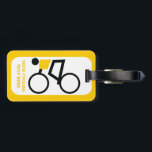 Cyclist riding his bicycle custom luggage tag<br><div class="desc">Cyclist riding his bicycle custom luggage tag featuring a minimalist icon of a black cycling silhouette wearing yellow top and your text on white background with yellow border.  .</div>