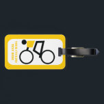 Cyclist riding his bicycle custom luggage tag<br><div class="desc">Cyclist riding his bicycle custom luggage tag featuring a minimalist icon of a black cycling silhouette wearing yellow top and your text on white background with yellow border. .</div>