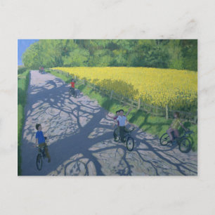 Cyclists and Yellow Field Kedleston Derby Postcard