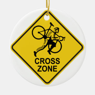 Cyclocross Zone Road Sign Ceramic Tree Decoration