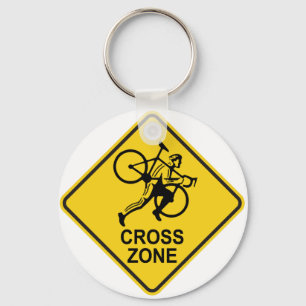 Cyclocross Zone Road Sign Key Ring